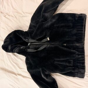 Zara Elegant Black Fur-Trimmed Coat